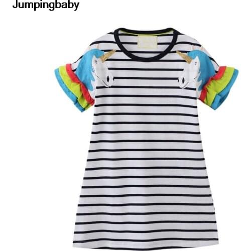 2021 Unicorn Girls Dress Summer Dresses Unicornio Vestidos De Verano Baby Girl Sukienki Cute Stripped Vetement Enfant Robe Fille