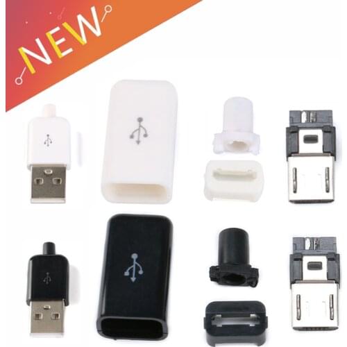 5 PCS/Set 4 in 1 DIY Micro USB Male Plug Connectors Kit w/ Covers Black White