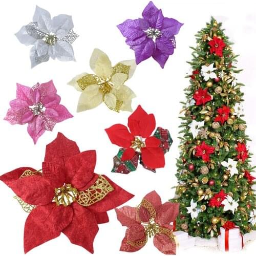 6pcs 22cm Flannel Large Artificial Flower Heads Christmas Flowers For Home Wedding Decor Craft DIY Christmas Tree Silk Flowers