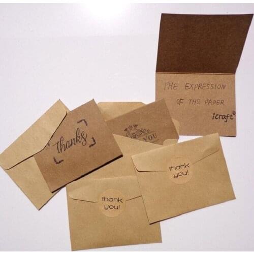 6pcs Thank You Folding Card Gift Kraft DIY Holiday Wedding Party Wishes Greeting Card Envelope Seaing Sticker Mothers Day