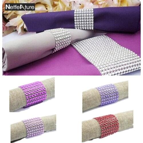 8 Rows Plastic Rhinestone Wrap Wholesale 50Pcs/Set Hotel Wedding Supplies Crystal Napkin Ring Napkin Buckle Home Decoration