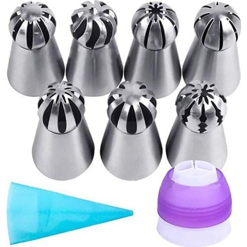 9pcs Cake Cream Nozzles Stainless Steel Icing Piping Nozzles Pastry Tools Stainless Steel Russian Pastry Cream Tips Baking Tools