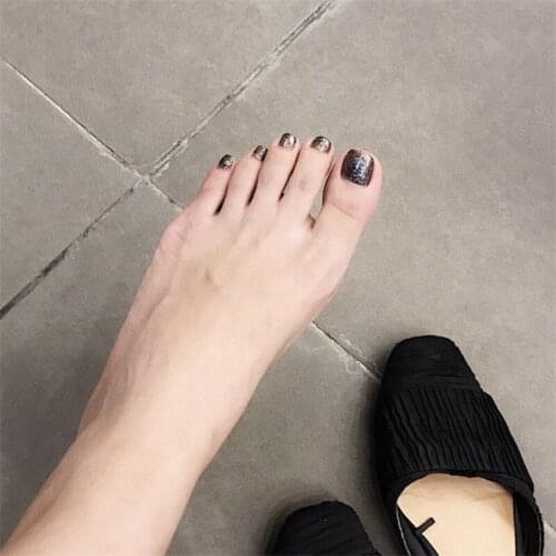 American punk style Shining drak sliver pure color false nails for toe Cute short size summer toe nails lady full nail tips