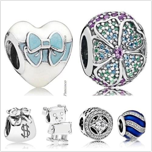 Authentic 925 Sterling Silver Glorious Bloom With Multi-Colored Crystal Charm Beads Fit Pandora Bracelet & Necklace Jewelry