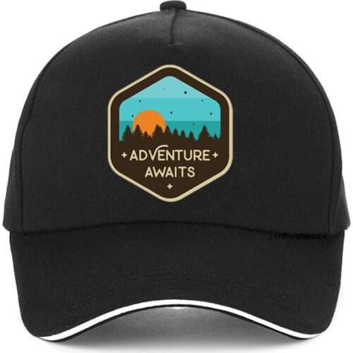 Summer adventure awaits coucher de soleil Camping voyage print Baseball cap Men women Outdoor camping Sun hat