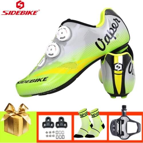 SIDEBIKE Carbon Fiber Road Cycling Shoes Men Breathable Self-locking Sapatilha Ciclismo Ultra-light Pro Riding Bicycle Sneakers