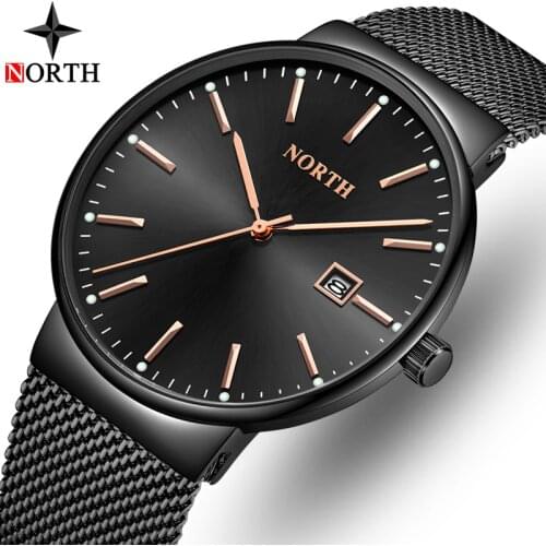 Watch Men NORTH Luxury Brand Fashion Quartz Watch Mesh Belt Untra Thin Casual Sport Men Waterproof Watches Men Relogio Masculino