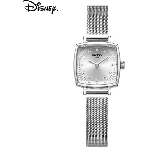 Disney Women Tonneau Dial Japan Quartz Wristwatch Rhinstone Scale Micky Mouse Cartoon Lady Youth Girl Female Lovely Dress Clock