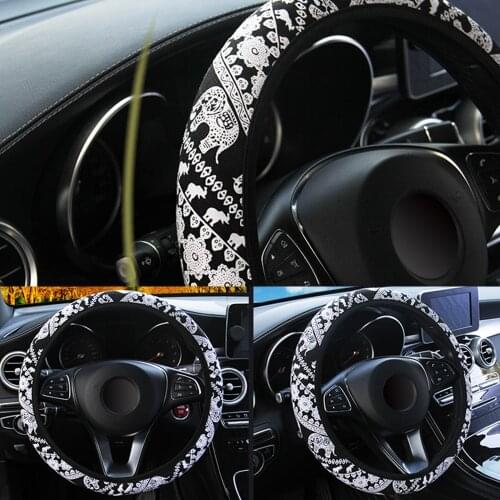 Steering Wheel Cover Elephant Print Car Interior Accessories Anti-Slip Car Decoration Suitable for 37-38cm Car Steering Covers