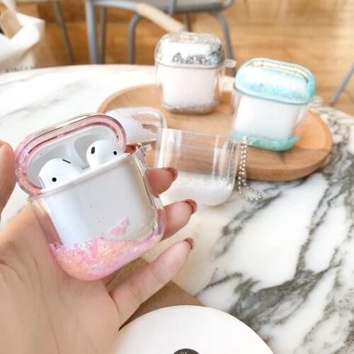 Colorful Glitter Dynamic Liquid Sequin Case for Airpods 1/2/pro Transparent Crystal Clear Protection Earphone Cover with Chain