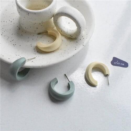 Geometric C-shaped Wooden Earrings For Women Korean Trendy Stud Earrings Creative Boho Female Fashion Jewelry