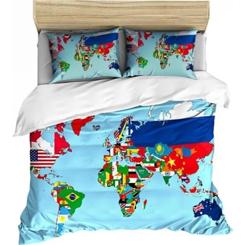 World Map Bedding Set Vivid Printed Map Wrinkle Resistant Duvet Cover Set for Children Kids Teens Adults Twin Queen King Size