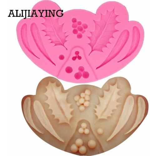 M1287 1Pcs Cupcake Christmas Holly Leaf Chocolate Template Silicone Molds Cake Decoration Fondant Tools Kitchen Accessories