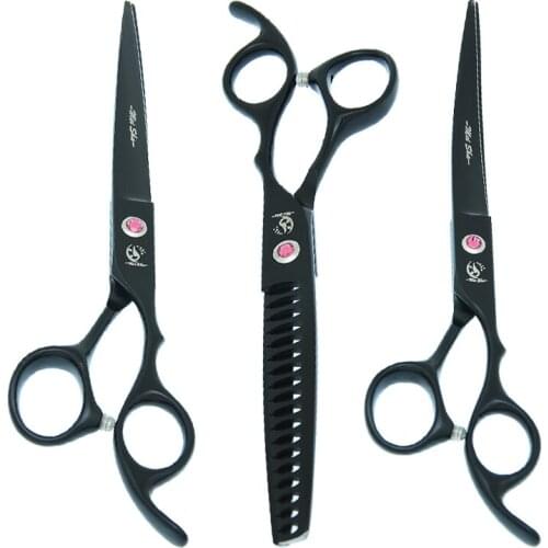 7.0" Pets Straight Curved Cutting Scissors Japanese Steel Dogs Grooming Shears Cats Fur Thinning Tijeras Pet Accessories B0033A