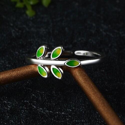 MENGYI Fashion Personality Green Leaf Trendy Resizable Opening Rings For Women Birthday Gifts Daily Jewelry Wholesale Available
