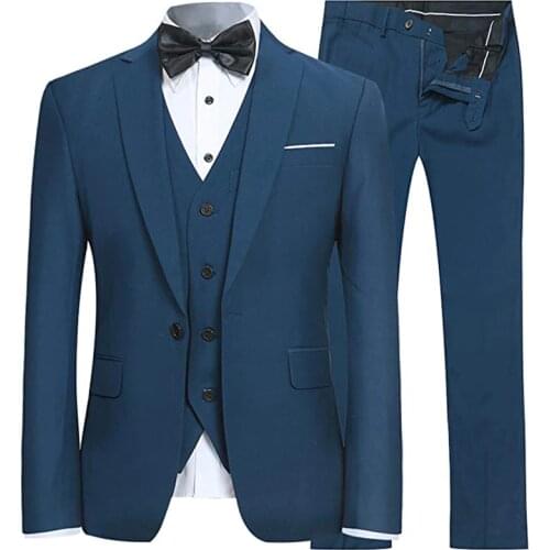 2020 New Aqua Blue Mens Suit Slim Fit 3 Piece Suit One Button Blazer Tuxedo For Dinner Wedding Business（Jacket+Pants+Vest
