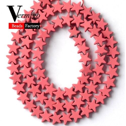 Natural Stone Rose Red Pentagram Shape Nanotech Rubber Hematite Beads For Jewelry Making 6mm 80pcs Loose Beads Diy Bracelet 15