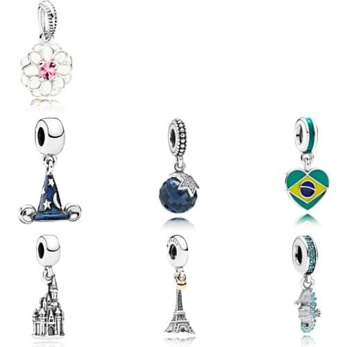 NEW 100% 925 Sterling Silver Flower type pendant charm Magic Hat Bead Collocation Bracelet DIY bracelet Factory wholesale