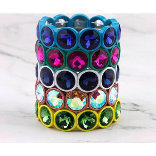 ZWPON 2019 New Faceted Glass Crystal Dot Elastic Bangles Bracelets Paint Metal Base Round Bangles Jewelry Wholesale