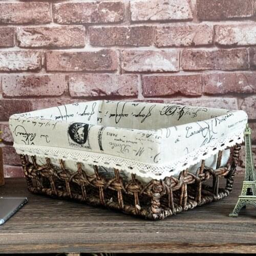 New Handmade Rattan Basket Large Straw lace Desktop cosmetic storage box Jewelry Storage baskets