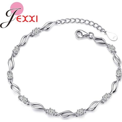 New Arrival 925 Sterling Silver Link Chain Bracelet for Women Fashion Accessory Jewelry Clear Purple CZ Crystal Bangles Wristlet
