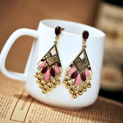 New Fashion Water Drop Diamond Hollow Long Earrings Women Creative Silver Color Oil Earrings Small Bells