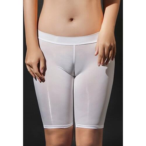 Sexy Women See Through Underwear Stretch Oil Shiny Glossy Panties Boxer Shorts Elegance Satin Safety Boxer Shorts