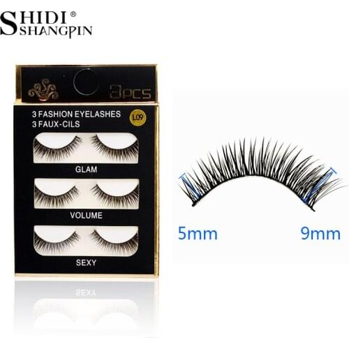 SHIDISHANGPIN 1 box lashes natural long makeup false eyelashes synthetic hair lashes plastic cotton stalk 3 pairs eyelashes BL9