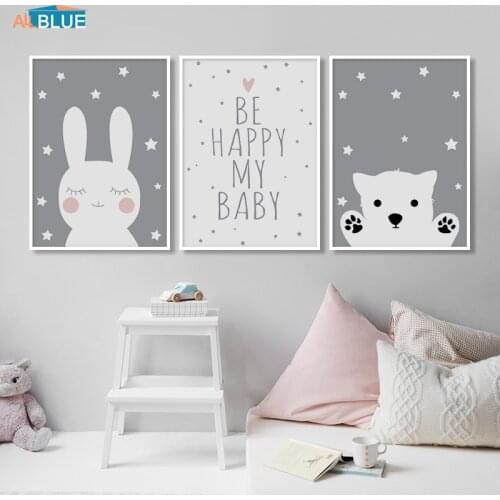 Nordic Style Cartoon Rabbit Bear Baby Nursery Wall Art Canvas Poster Prints Painting Decoration Pictures Children Bedroom Decor
