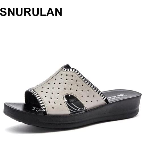 SNURULAN 2021 Summer Women Sandals Female Leather Open Toe Thick Bottom Beach Shoes Women Casual Platform Flat Slippers Summer