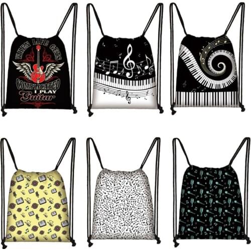 Piano / Guitar / Musical Notes Drawstring Bag Women Backpack Teenager Boys Girls Storage Bag Kids Bookbag Ladies Travel Bag
