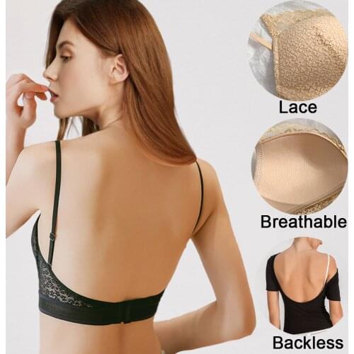 Thin Underwear Low Back Mesh Brassiere Push Up Bralette Hollow Crop Top Deep U Invisible Bras Lace Sexy Backless Bra Printed