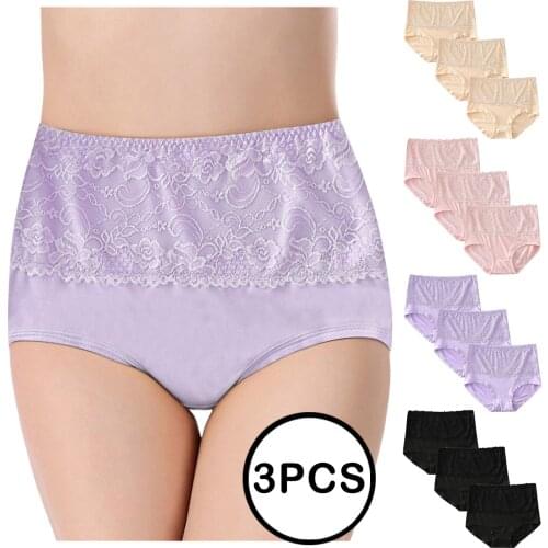 3PCS 6XL Plus Size Highwaist Women Panties Sexy Foral Lace Briefs Seamless Breathable Comfortable Underwear Ladies Underpants