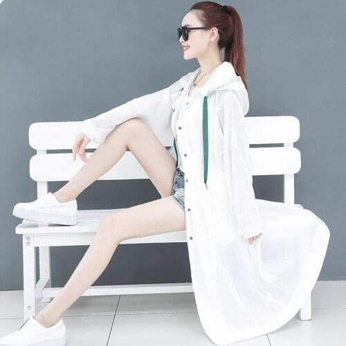2021Summer Long Windbreaker Women Hooded Sun Protection Clothing Female Thin Anti-UV Overcoat Plus Size Coat Women Jacket D1071