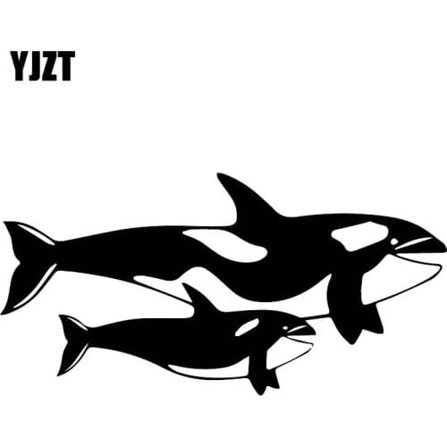 YJZT 9CM*17.9CM Family Car Decoration Big Whale And Small Whale Car Sticker Pattern Decal Black/Silver C30-0190