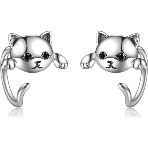 ZEMIOR Earrings Silver 925 Fine Cat Tail Animal Lucky Earring Bulk For Women Jewelry Send Girlfriend Birthday Jewelry Gift