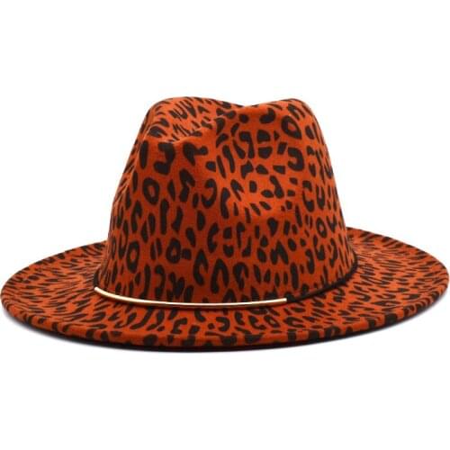 Hot Sale Ladies Wool Leopard Top Hat Flat Along Big Brim Hat Couple Hat Jazz Hat Elegant Ladies Hat Flat Top Hat F19