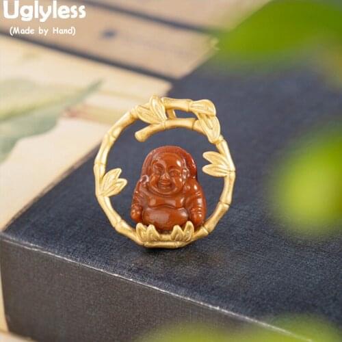 Uglyless Agate Maitreya Buddha Pendants for Women Buddhistic Necklaces NO Chain Real 925 Silver Bamboo Circle Fine Jewelry P1068