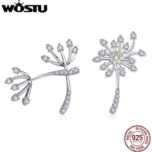 WOSTU New Arrival 100% 925 Sterling Silver Dandelion Fly Stud Earrings For Women Engagement Wedding Elegant Fresh Jewelry CQE506