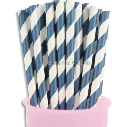 100pcs Mixed Colors Old Fashioned Kikkerland Biodegradable Decorative Graduation Party Navy Striped Paper Straws