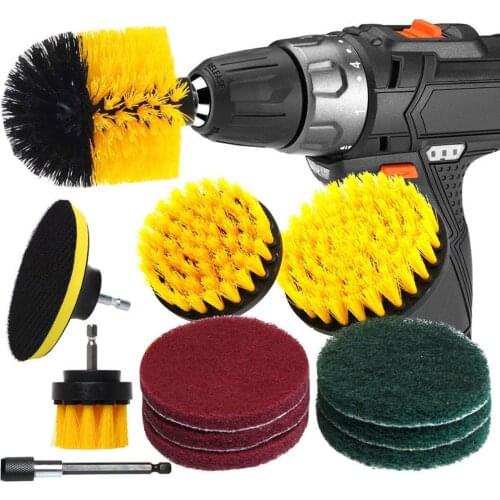 12pcs Electric Drill Brush Set Cleaning Polishing Brush Power Scrubber Scouring Pad Kit Electric Drill Accessories