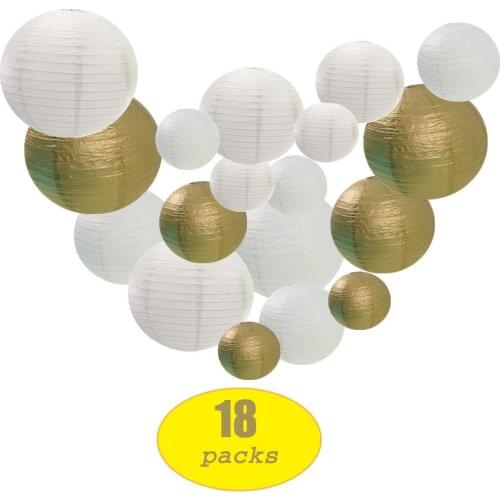 18 Packs 4"-12" White Beige Gold Chinese Paper Lantern Assorted Sizes lampion Wedding boule chinoise papier mariage Party Decor