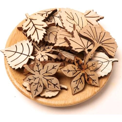 100PCS Natural Wood Leaves Hanging Chips Scrapbooking Wooden Slice Embellishment Ornaments Home Decoration Tools DIY Crafts 28mm