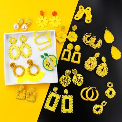 AENSOA Korean Elegant 30 Yellow Styles Acrylic Drop Earrings New Fashion Simple Geometric Pendant Earrings Wedding Jewelry