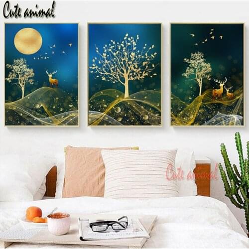 Nordic Abstract Golden Tree Landscape Diamond Embroidery Full Display 5D DIY Diamond Painting Rhinestones Mosaic Decor 3 Pcs