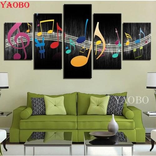 Diamond Painting 5 Panel Music Symbol Modular Painting 5d DIY Diamond Embroidery Full Square Round Diamond Mosaic Sale