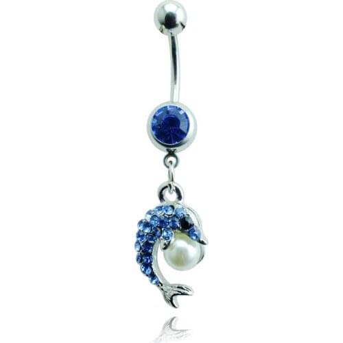 Free Shipping Fashion Belly Button Rings Stainless Steel Dolphin Fake Navel Body Piercing Jewelry