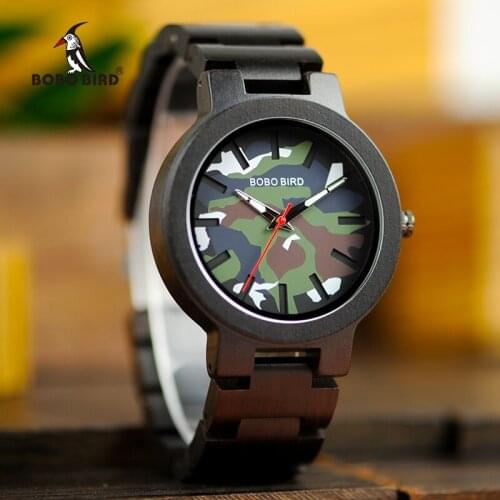 BOBO BIRD Military Watch Wood Men Timepieces Camouflage Dial Relogio Masculino U-R16