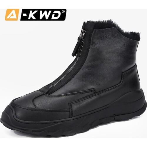 Fashion Men Snow Boots Front Zipper Men Shoes Winter Botas Nieve Hombre Genuine Leather Working Shoes Man High Top Sneakers Man