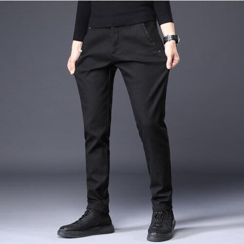3 Colors Fleece Quality Trousers Men Middle Winter Plus Velvet Cotton Solid color Thick Warm Regular Straight Mens Pants